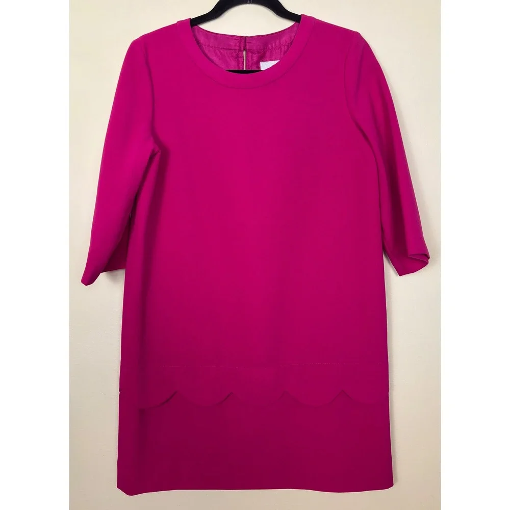 KATE SPADE Demi Scallop Shift Mini Dress Sweetheart Pink Women Size 4 3/4 Sleeve